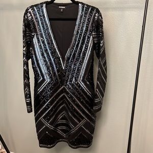 Express black and silver sequin dress 🪩